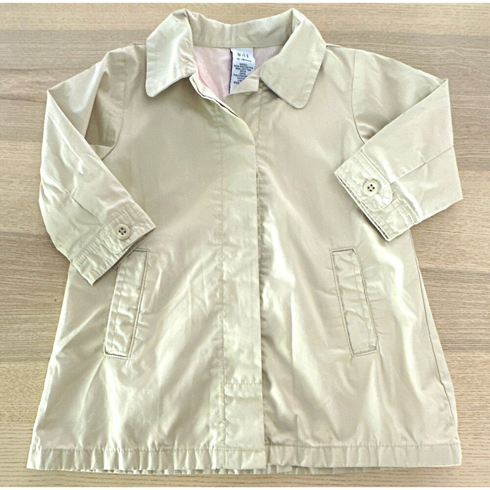 Vintage Y2K baby GAP Beige Trench Coat 12-18 Months Button Front Lined Collared
